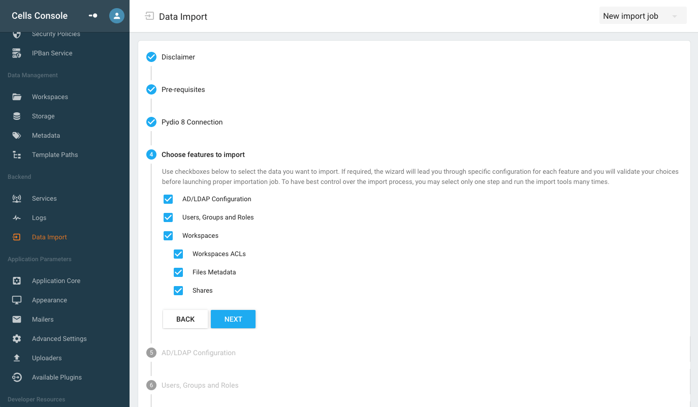 Pydio Cells data import